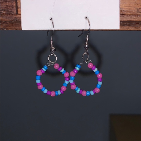 Handmade Multi-Colored Hoop Earrings - Picture 2 of 2